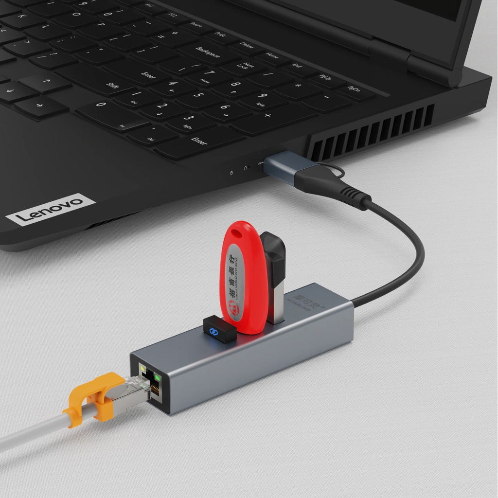 USB3.0 铝合金千兆网卡 3口USB3.0集线器