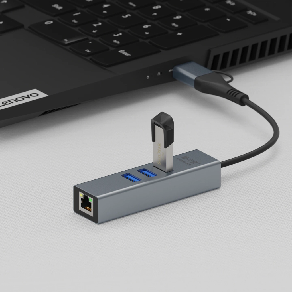 USB3.0 铝合金千兆网卡 3口USB3.0集线器