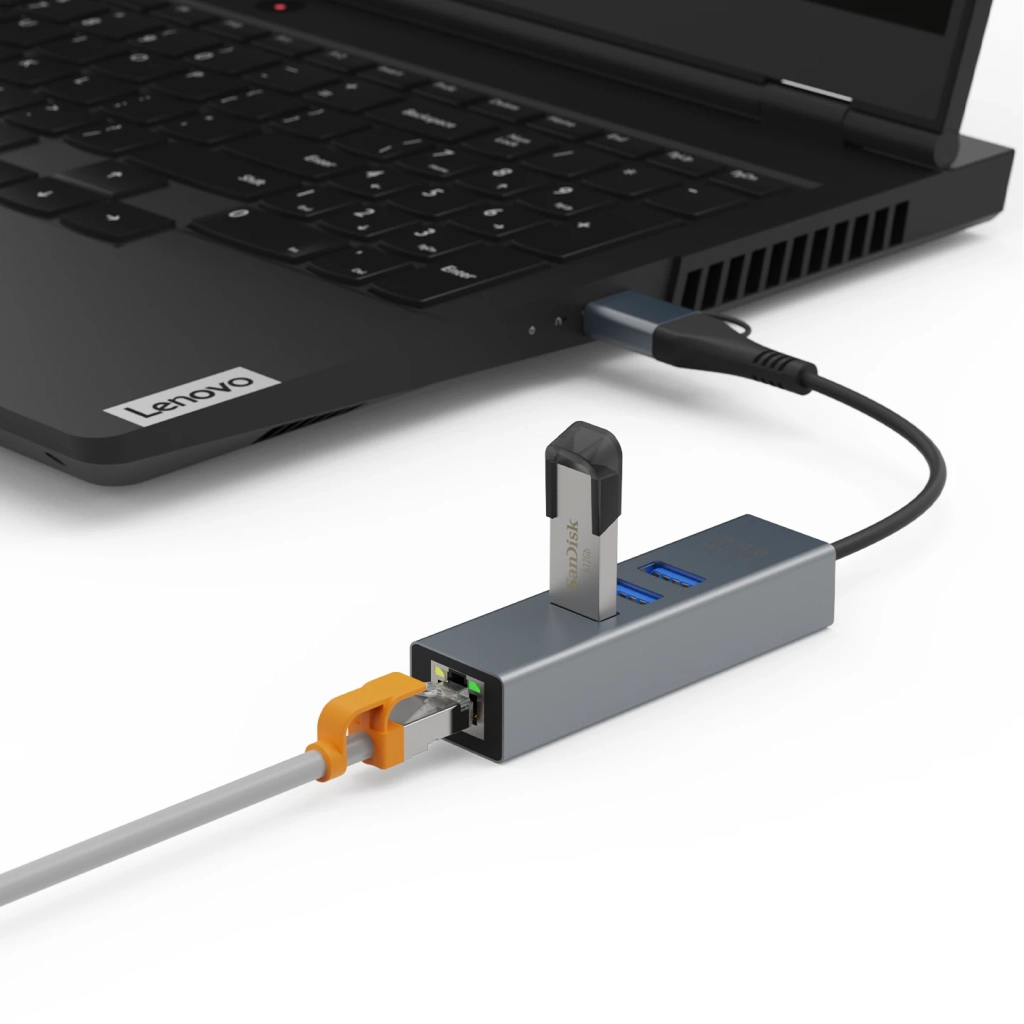 USB3.0 铝合金千兆网卡 3口USB3.0集线器