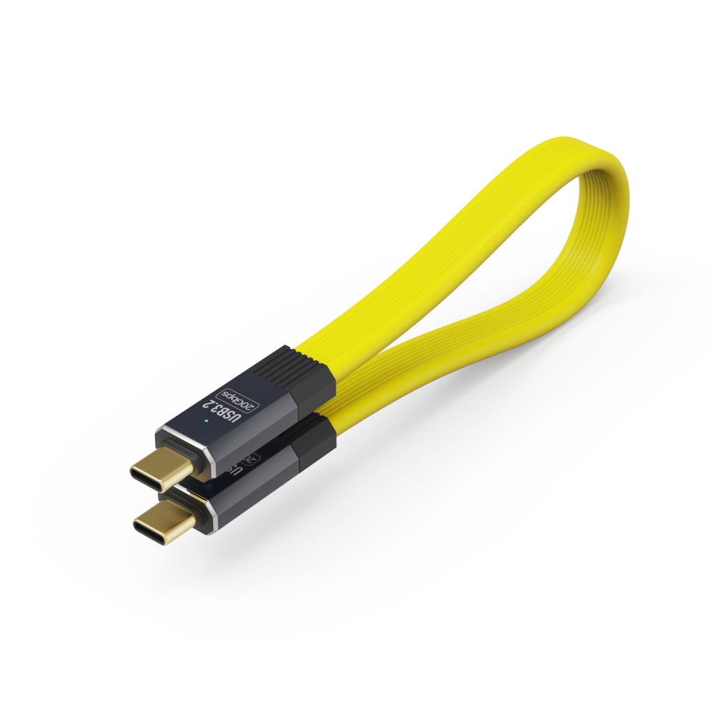 摩可灵 CH2010 PD100W USB3.2 全功能数据线 20Gbps 8K投屏 FPC软排线自由弯曲软扁线 LED指示灯 Type-C公对公 黄色