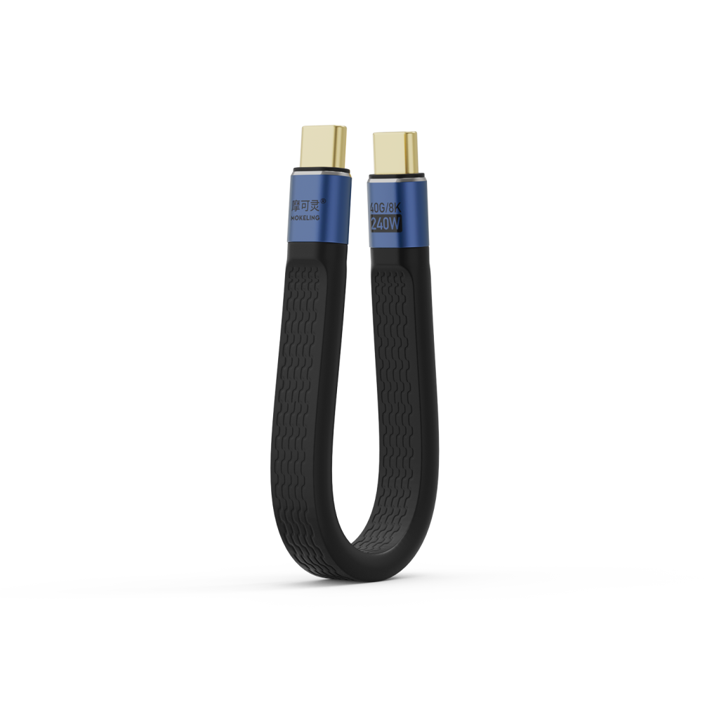 摩可灵 CH2014S PD240W USB4 全功能数据线 40Gbps 8K投屏 13cm自由弯曲扁平短线 FPC软排线 Type-C公对公 黑色