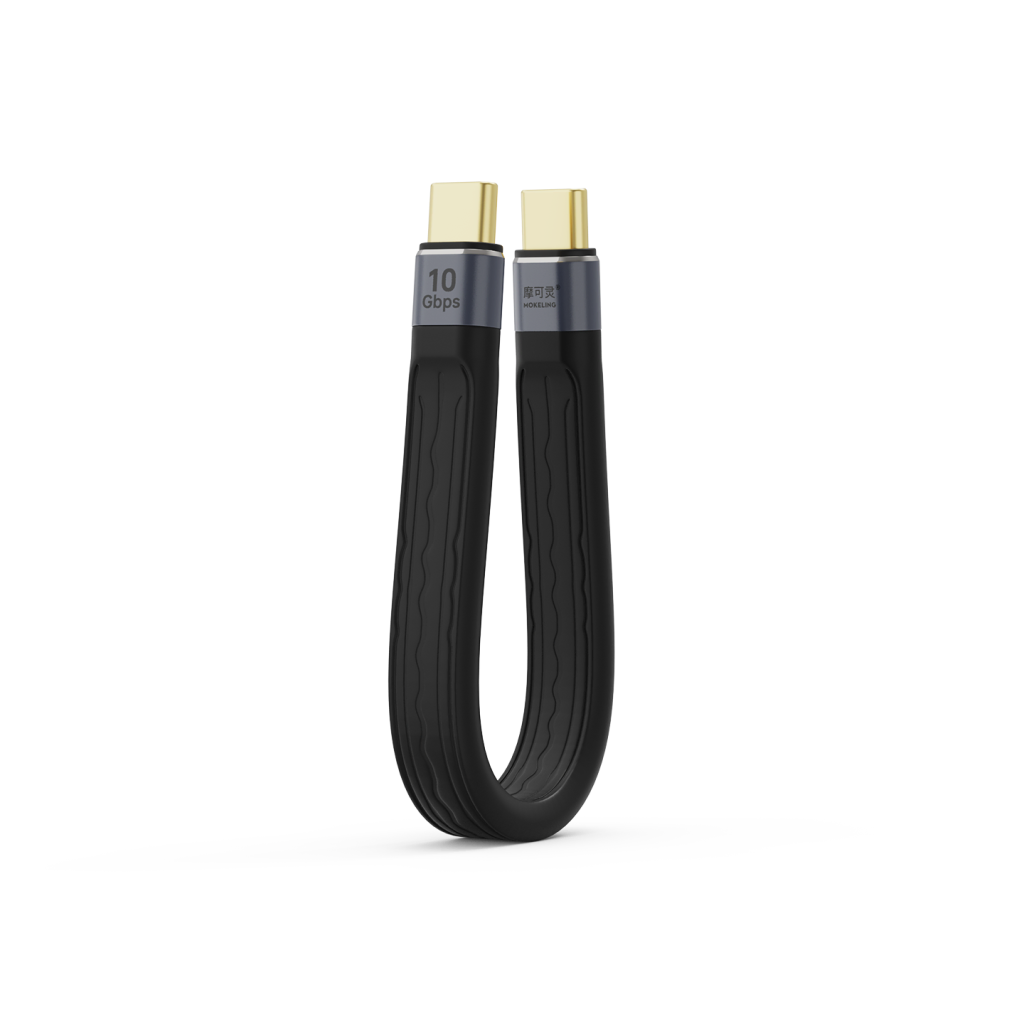 摩可灵 CH2013S PD60W USB3.1 数据线 10Gbps 4K投屏 13cm自由弯曲扁平短线 FPC软排线 Type-C公对公 黑色
