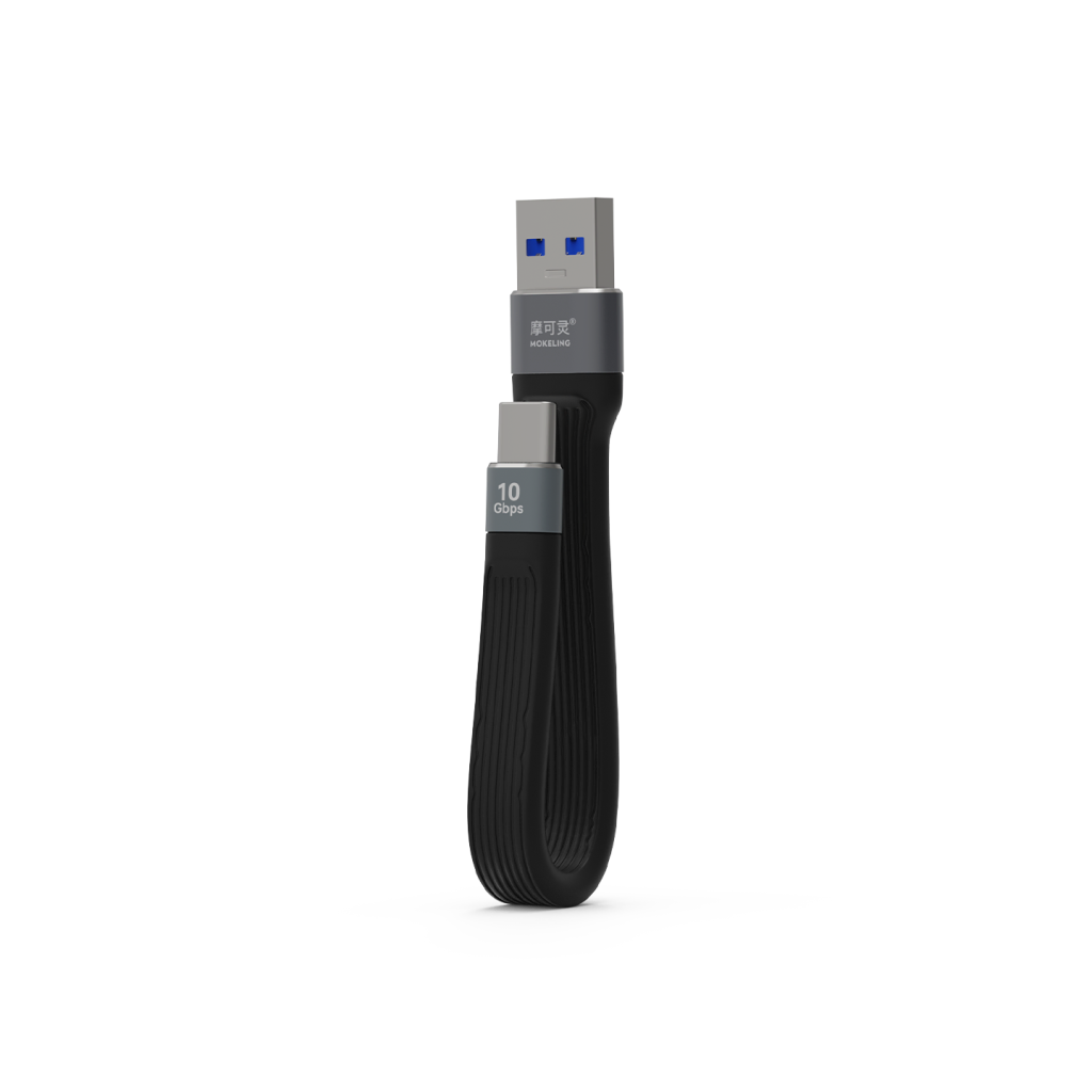 摩可灵 CH2013C PD60W USB3.1 数据线 10Gbps 13cm自由弯曲扁平短线 FPC软排线 USB-A转Type-C 黑色
