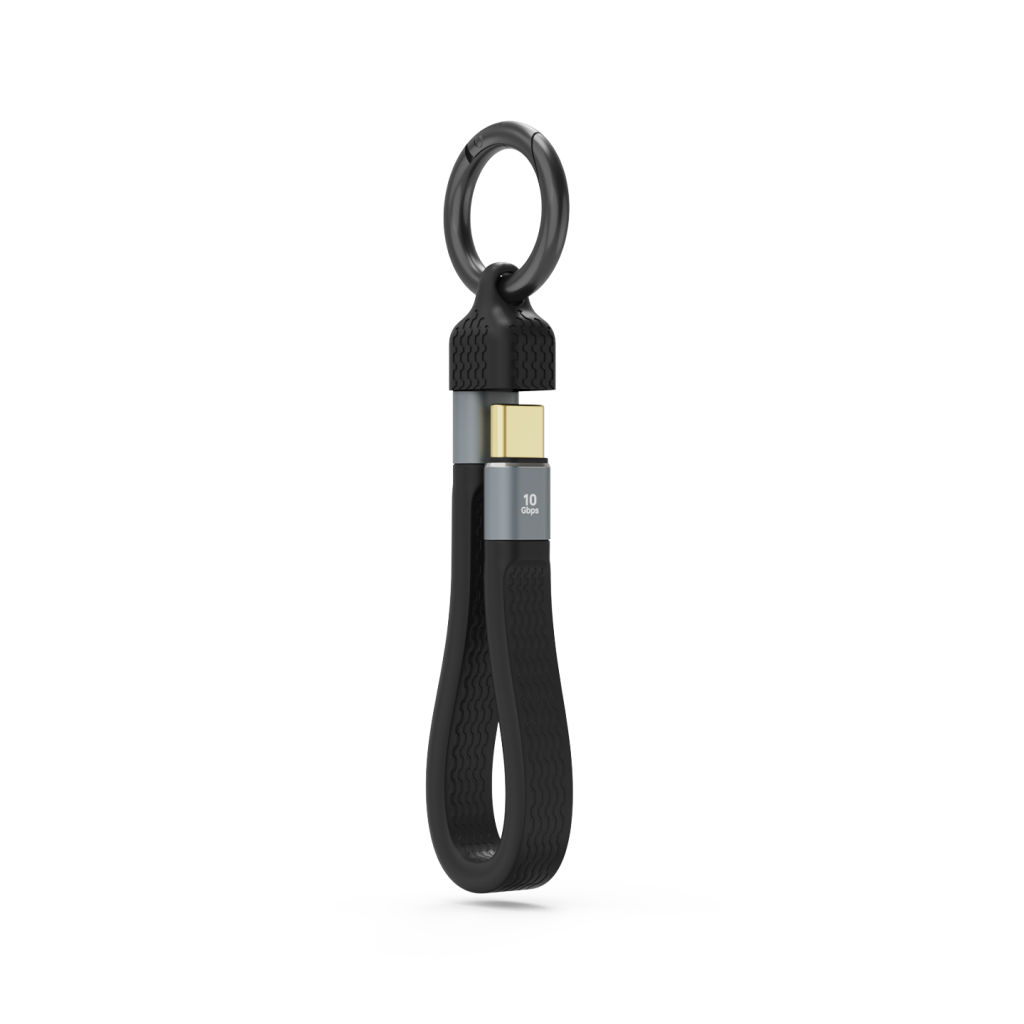 摩可灵 CH2013SM PD60W USB3.2 数据线 10Gbps 4K投屏 13cm扁平短线 硅胶软帽钥匙环扣挂件 黑色