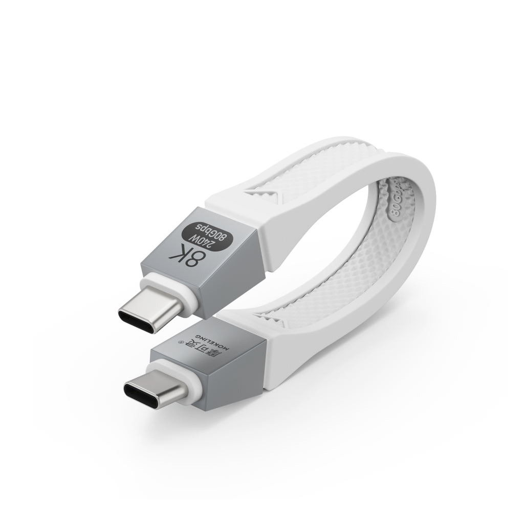 摩可灵 CH2014SU PD240W USB4 全功能数据线 80Gbps 8K投屏 13cm自由弯曲扁平短线 FPC软排线 Type-C公对公 白色