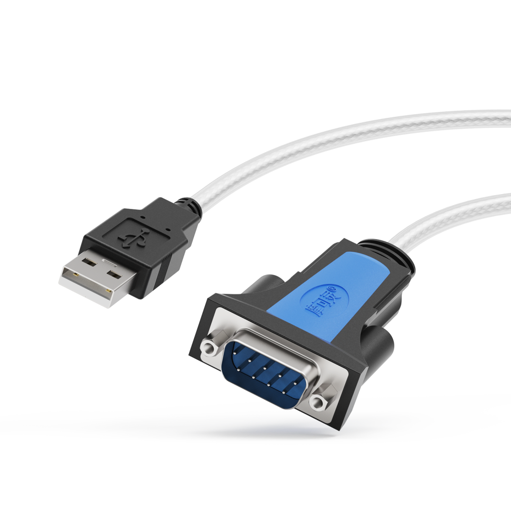 摩可灵 CH388A 公头铆钉 USB 转 RS-232 串口线，DB9 公头两侧为内螺纹铆钉