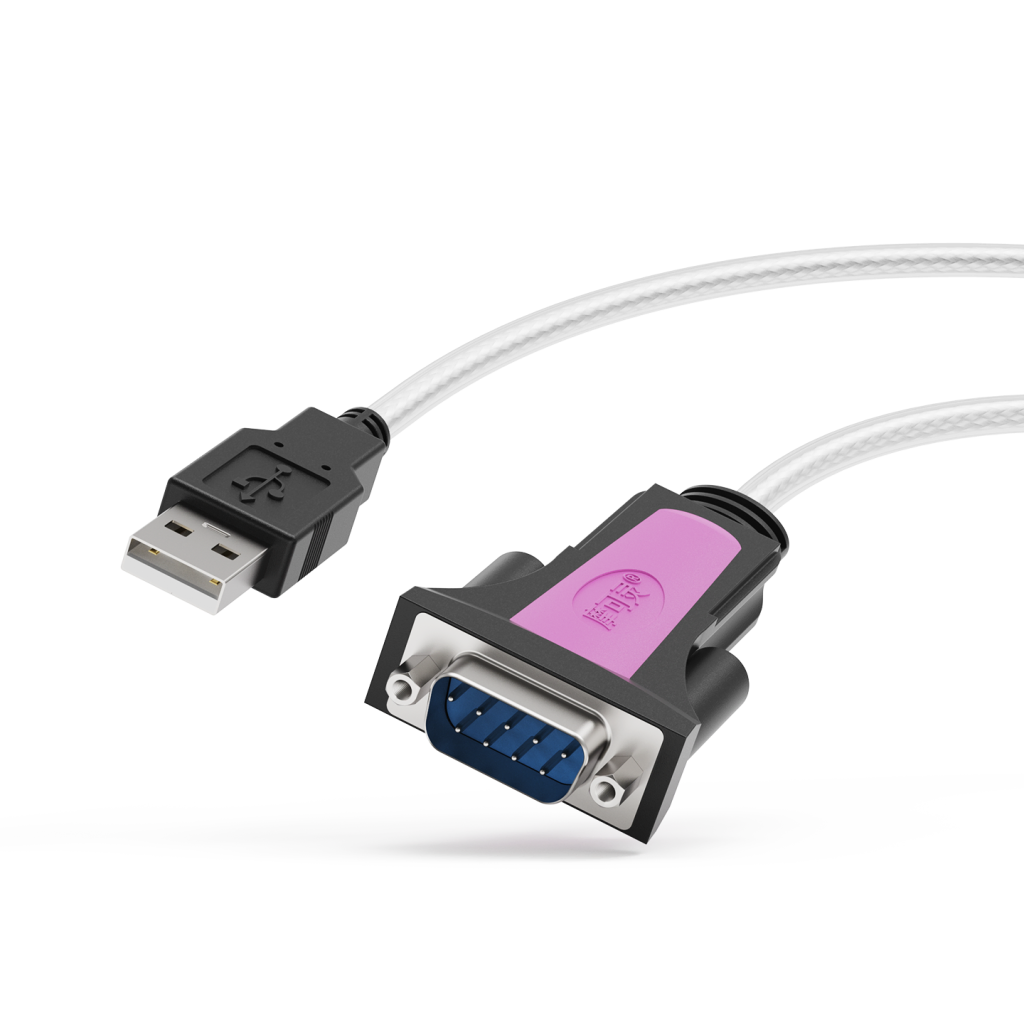 摩可灵 CH398A 公头铆钉 USB 转 RS-232 串口线，DB9 公头两侧为内螺纹铆钉