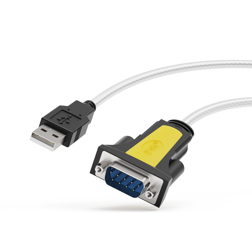 摩可灵 CH488A 公头铆钉 USB 转 RS-232 串口线，DB9 公头两侧为内螺纹铆钉